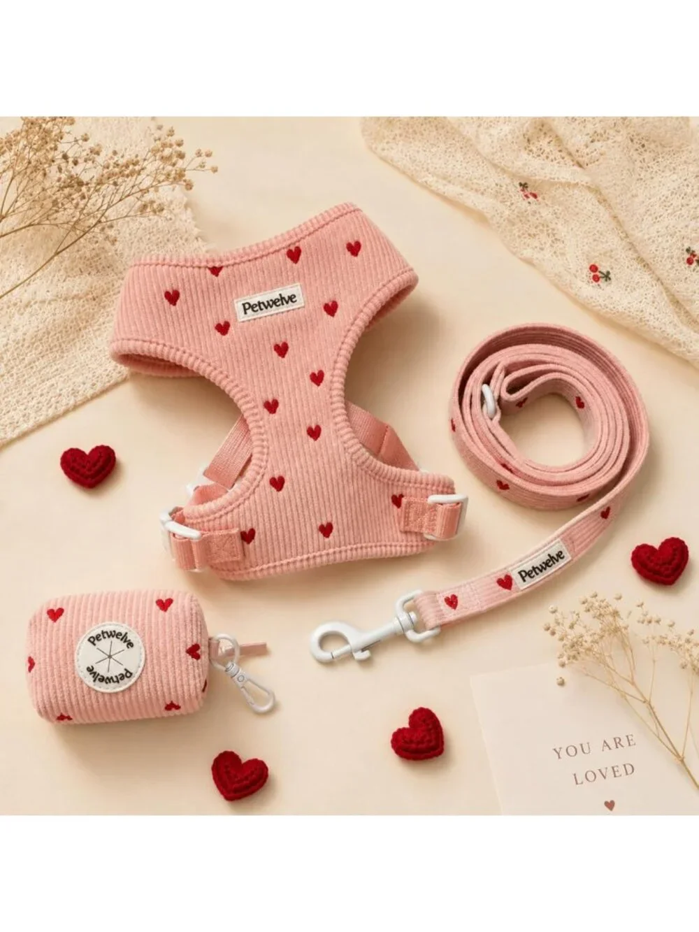Medium No-Pull Dog Harness with Embroidered Heart - Pink Pet Vest for Comfort